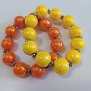 CLEARANCE SALE!! Vintage Yellow and Orange Beaded Stretch  Bracelet Set.